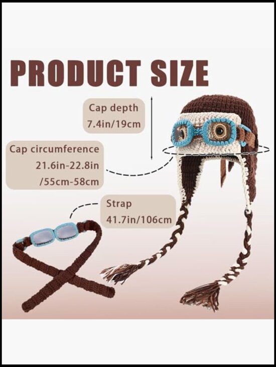 Pilot Crochet Beanie with Goggles, Knit Warm Hat with Ear Flap, Winter Cosplay main image 5